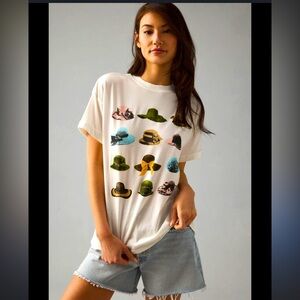 Graphic White derby hat tee shirt girl dangerous  Anthropologie spring boho